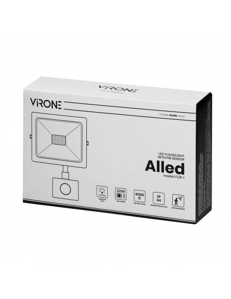 ALLED 20W Naświetlacz LED z PIR, 1600lm, IP44, 4000K, Alu+szkło