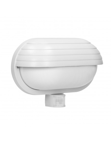 MUSAM, oprawa ogrodowa z czujnikiem ruchu 180°, 1x60W, E27, IP44, z przesłoną, plastik, biała
