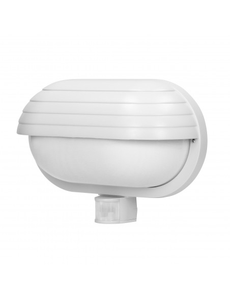 MUSAM, oprawa ogrodowa z czujnikiem ruchu 180°, 1x60W, E27, IP44, z przesłoną, plastik, biała