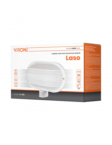 LASO, oprawa ogrodowa z czujnikiem ruchu 180°, 1x60W, E27, IP44, plastik, biała