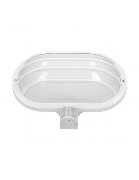 LASO, oprawa ogrodowa z czujnikiem ruchu 180°, 1x60W, E27, IP44, plastik, biała