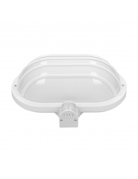 LASO, oprawa ogrodowa z czujnikiem ruchu 180°, 1x60W, E27, IP44, plastik, biała
