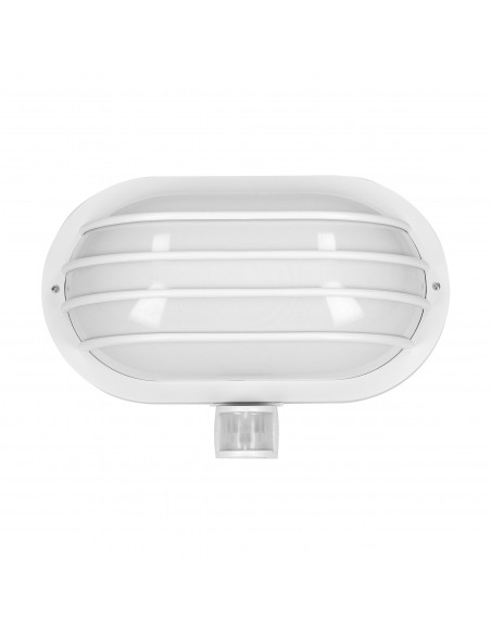 LASO, oprawa ogrodowa z czujnikiem ruchu 180°, 1x60W, E27, IP44, plastik, biała