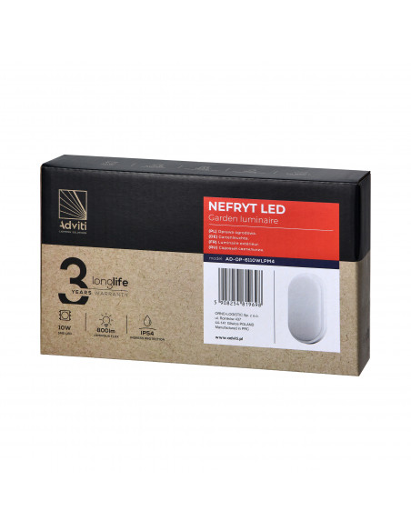NEFRYT LED 10W, oprawa ogrodowa, 800lm, IP54, 4000K, biała