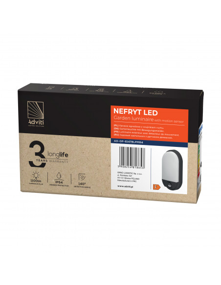 NEFRYT LED 15W, oprawa ogrodowa z czujnikiem ruchu, 1100lm, IP54, 4000K, czarna