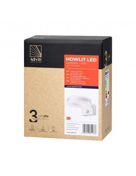 HOWLIT LED 20W, oprawa ogrodowa z czujnikiem ruchu, 1800lm, IP65, 4000K, biała
