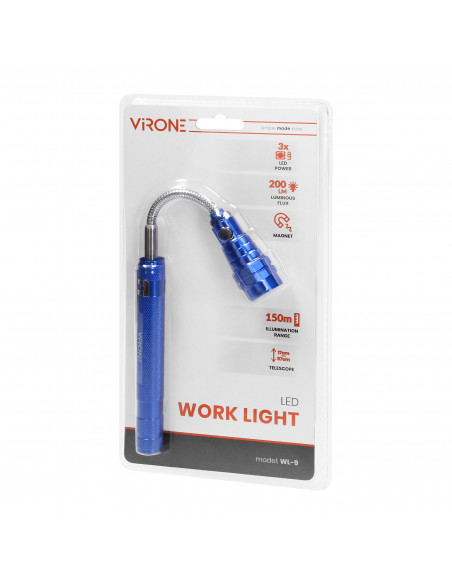 Latarka teleskopowa 17-57 cm, 3 LED, 4 x LR44, wyginana głowica, magnes