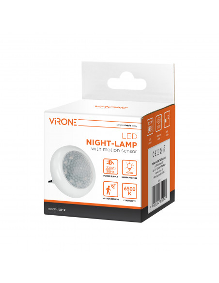 Lampka nocna LED z czujnikiem ruchu i zmierzchu, 120°, 8xLED, 40lm, 6500K