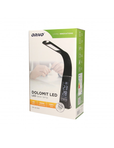 DOLOMIT LED 5W, lampka biurkowa z budzikiem, 300lm, 4000K, czarna