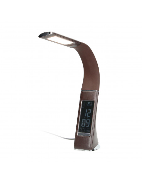 DOLOMIT LED 5W, lampka biurkowa z budzikiem, 300lm, 4000K, brązowa