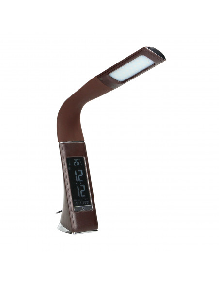 DOLOMIT LED 5W, lampka biurkowa z budzikiem, 300lm, 4000K, brązowa