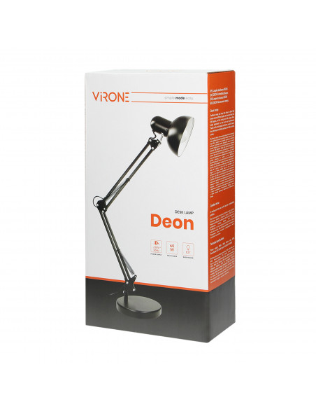 DEON, lampa biurkowa, 60W, E27, wysoka, stal, biała