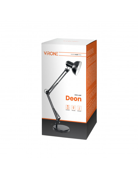 DEON, lampa biurkowa, 60W, E27, wysoka, stal, czarna