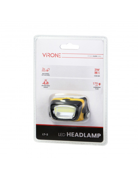 Latarka czołowa LED COB 3W, 170lm, 3 x AAA, ruchoma głowica