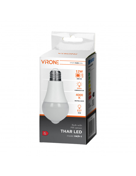 THAR LED PIR 12W A60, żarówka z PIR 12W, 850lm, 4000K