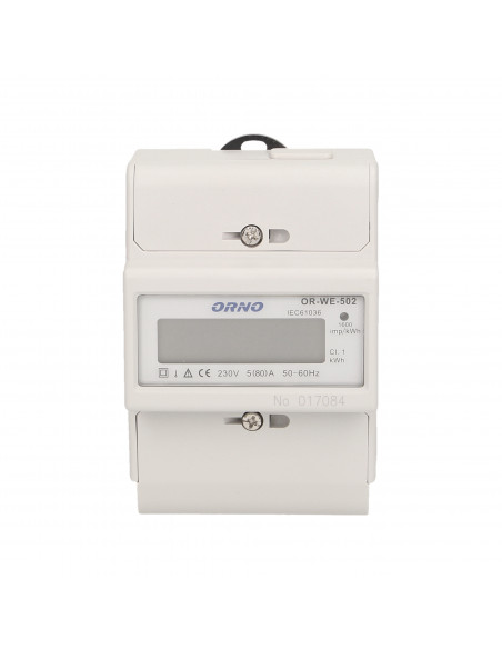 1-fazowy wskaźnik zużycia energii elektrycznej, 80A, 3 moduły, DIN TH-35mm