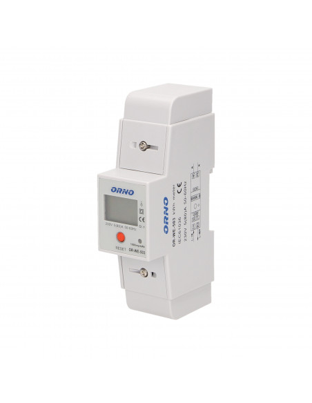 1-fazowy wskaźnik zużycia energii elektrycznej, 80A, dodatkowy wskaźnik, wyjście impulsowe, przycisk RESET, 2...