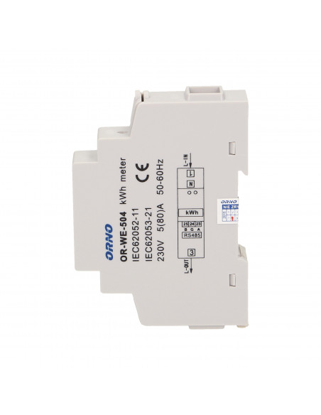 1-fazowy wskaźnik zużycia energii elektrycznej, 80A, port RS-485, 1 moduł, DIN TH-35mm