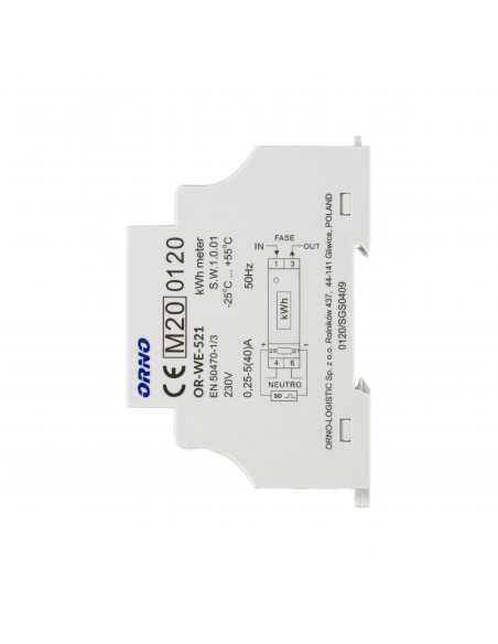 1-fazowy licznik energii elektrycznej, 40A, MID, wyjście impulsowe, podświetlenie, 1 moduł, DIN TH-35mm