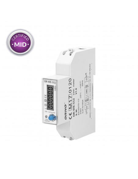 1-fazowy licznik energii elektrycznej, 100A, MID, 1 moduł, DIN TH-35mm