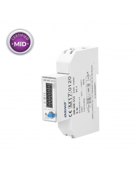 1-fazowy licznik energii elektrycznej 100A, wielotaryfowy, port RS-485, MID, 1 moduł, DIN TH-35mm