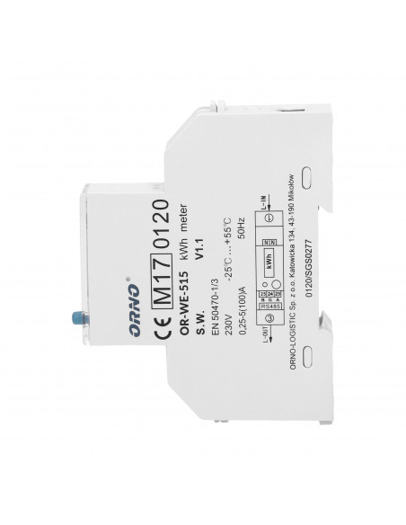 1-fazowy licznik energii elektrycznej 100A, wielotaryfowy, port RS-485, MID, 1 moduł, DIN TH-35mm