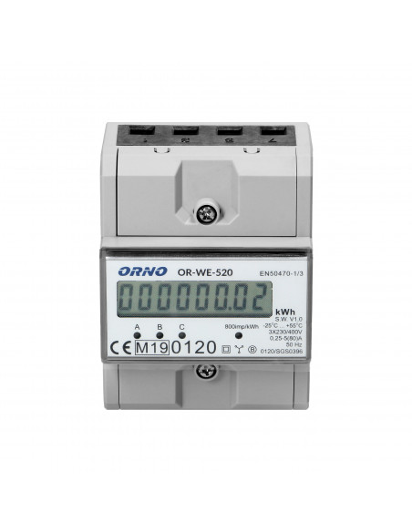 3-fazowy licznik energii elektrycznej, 80A, MID, 3 moduły, DIN TH-35mm