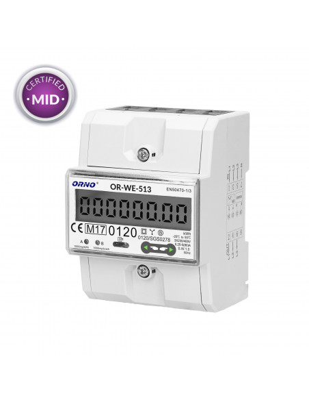 3-fazowy licznik energii elektrycznej, 80A, MID, 3 moduły, DIN TH-35mm