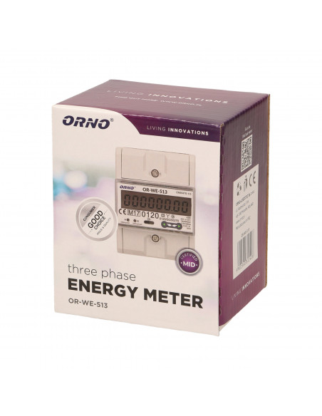 3-fazowy licznik energii elektrycznej, 80A, MID, 3 moduły, DIN TH-35mm