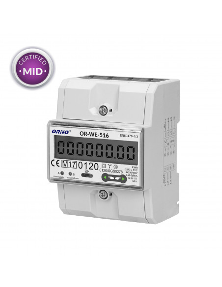 3-fazowy licznik energii elektrycznej, 80A, port RS-485, MID, 3 moduły, DIN TH-35mm