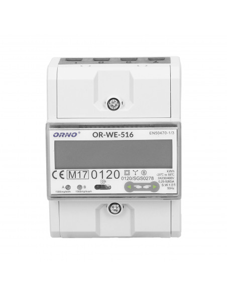 3-fazowy licznik energii elektrycznej, 80A, port RS-485, MID, 3 moduły, DIN TH-35mm