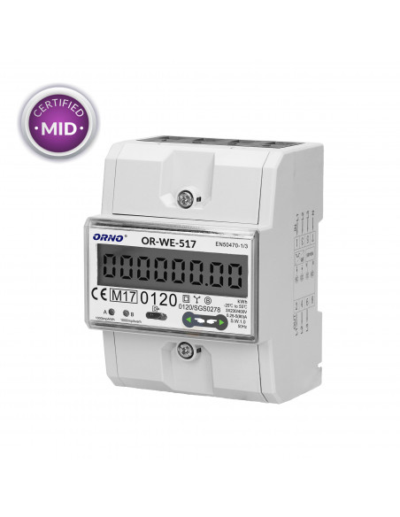 3-fazowy licznik energii elektrycznej, 80A, port RS-485, wielotaryfowy, 3 moduły, DIN TH-35mm