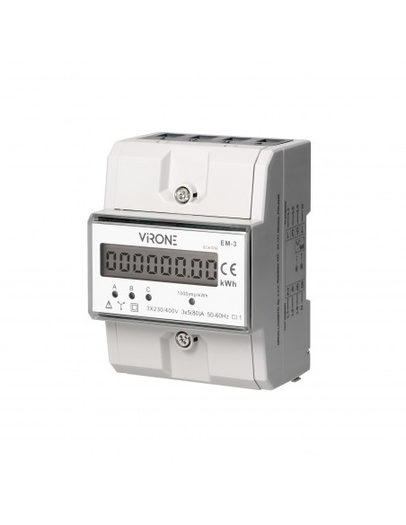 3-fazowy wskaźnik zużycia energii elektrycznej, 80A, 3 moduły, DIN TH-35mm