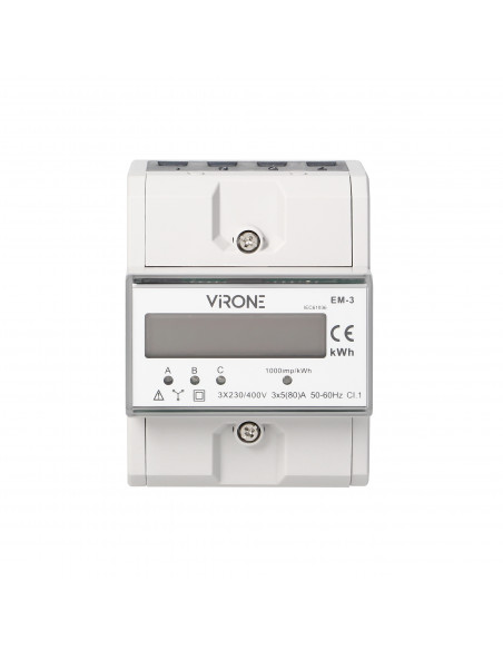 3-fazowy wskaźnik zużycia energii elektrycznej, 80A, 3 moduły, DIN TH-35mm
