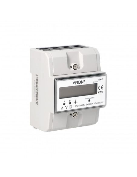 3-fazowy wskaźnik zużycia energii elektrycznej, 80A, 3 moduły, DIN TH-35mm