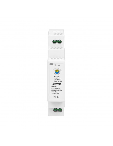 Zasilacz na szynę DIN 12VDC, 1,25A, 15W, szerokość 1 moduł
