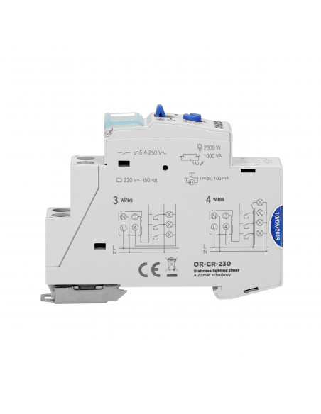 Automat schodowy, instalacja 3 lub 4 żyłowa, 1 moduł, DIN TH-35mm
