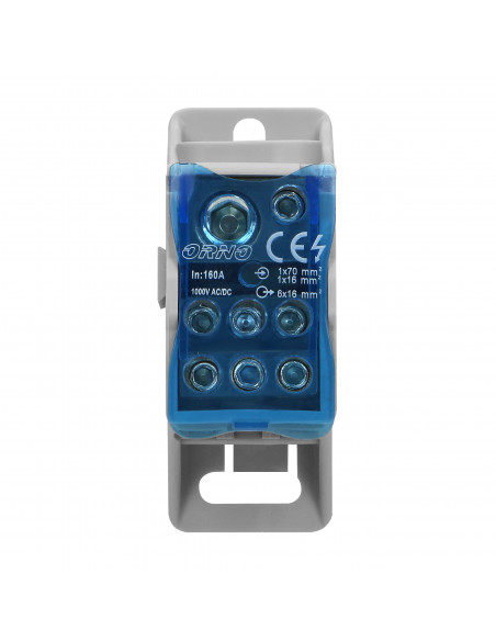Blok rozdzielczy 160A, zacisk wejściowy 1x16 i 1x70mm², zaciski wyjściowe 6x16mm²