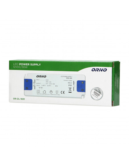 Zasilacz płaski do LED  12VDC 30W, IP20, wysokość 18mm