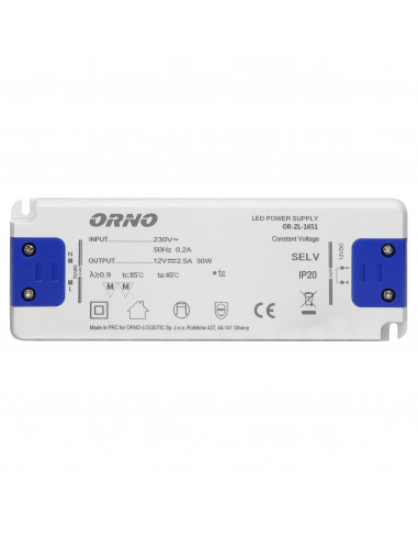 Zasilacz płaski do LED  12VDC 30W,...