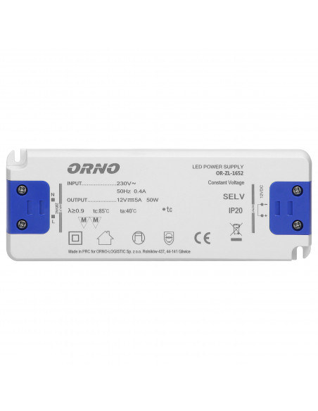 Zasilacz płaski do LED  12VDC 50W, IP20 wysokość 18mm