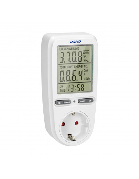 Watomierz, kalkulator energii z wyświetlaczem LCD, wersja schuko