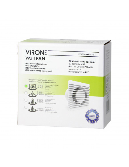 Wentylator łazienkowy 100mm, natynkowy, cichy - Standard
