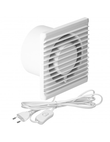 Wentylator łazienkowy 100mm, natynkowy - przewód z wyłącznikiem