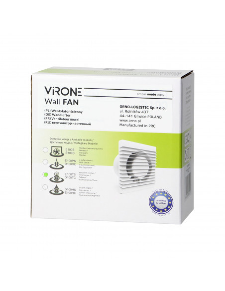 Wentylator łazienkowy 100mm, natynkowy z wyłącznikiem czasowym