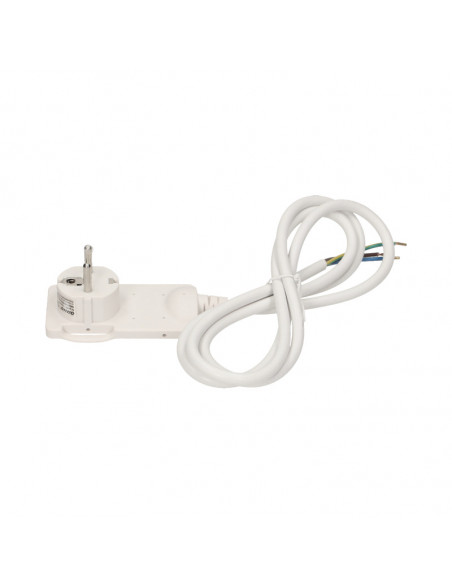 Wtyczka płaska, Uni-Schuko z uchwytem, nierozbieralna, przewód - 1,5m, biała