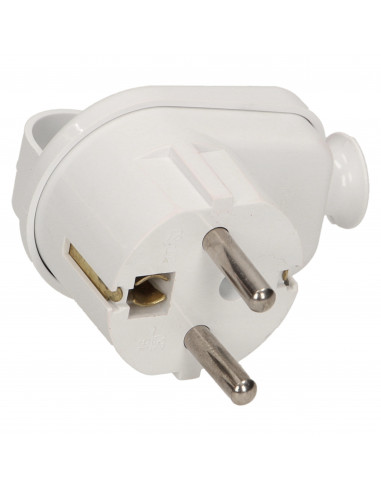 Wtyczka kątowa 2P+Z z uchwytem, biała