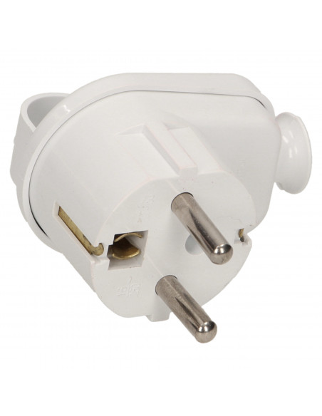Wtyczka kątowa 2P+Z z uchwytem, biała