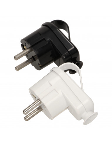 Wtyczka kątowa 2P+Z z uchwytem, biała