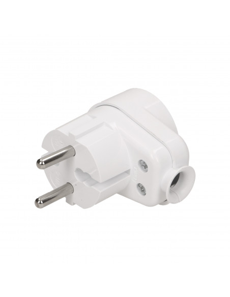 Wtyczka kątowa 2P z gniazdem, biała